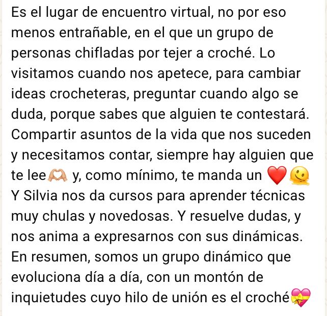 Mensaje original de una socia. Testimonio transcrito en este bloque.