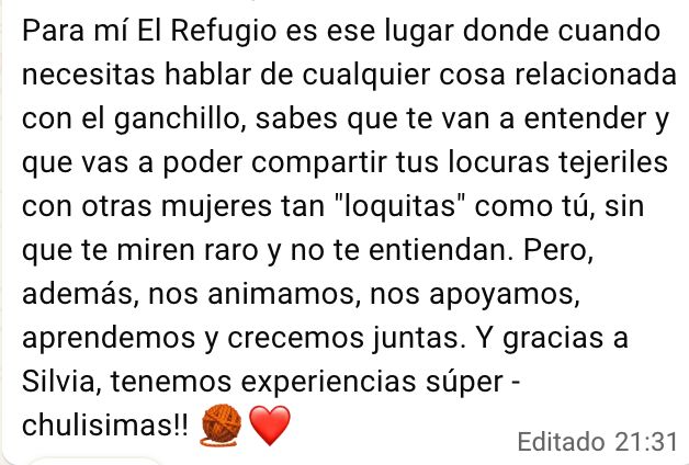 Mensaje original de una socia. Testimonio transcrito en este bloque.