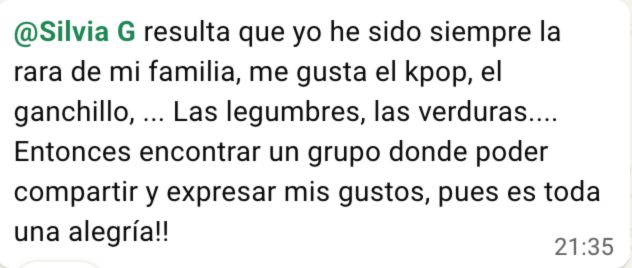 Mensaje original de una socia. Testimonio transcrito en este bloque.